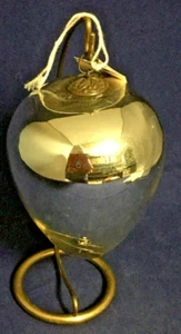 1880's Authentic Antique Shield Shaped Egg Glass Kugel Silver 5.5" Leaf Dot Cap - Picture 1 of 8