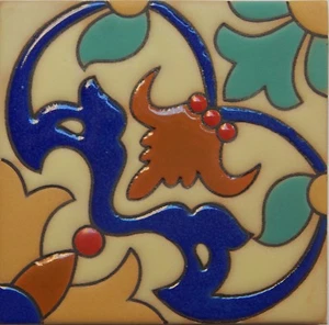 Mexican Tiles High Relief Ceramic Cuerda Seca Malibu Santa Barbara Tiles CS-04 - Picture 1 of 2