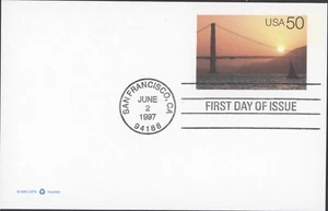 1997 US Scott #UX283 50c Golden Gate Bridge at Sunset Postal Card FDC - Picture 1 of 1