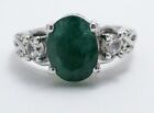 Estate Sterling Silver 925 Natural 2Ct Emerald & White Topaz Ladies Ring 3.7G