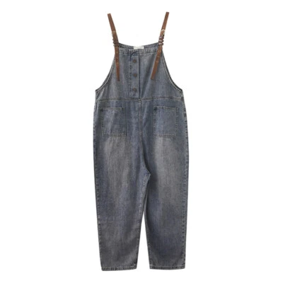 Damen Denim Latzhose Overall Jeans mit Taschen Locker Arbeitskleidung Hose - Bild 1 von 4