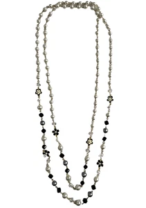Collana da donna lungo perle di vetro bianco nero grigio con ciondolo - Imagen 1 de 2