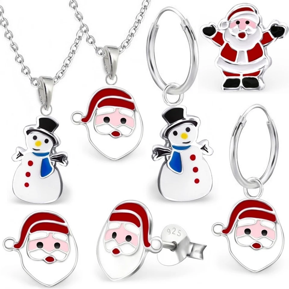 Kinder Weihnachten Nikolaus Ohrstecker Creolen Ohrringe Kette 925 Silber Mädchen - Bild 1 von 1