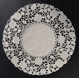 50 - 8" Off White ROSE FLORAL Lace Paper Doilies | Invitation Wrap Paper Doily - Picture 1 of 2