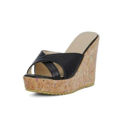 Mujeres Damas Peep Toe Zapatillas Cuña Tacón Alto Plataforma Sandalia Informal Fiesta Club Foto 1 de 4