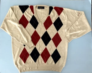 Vintage Pringle Of Scotland Argyle Wool Golf Crew Neck Sweater Men’s size 44 - Picture 1 of 3