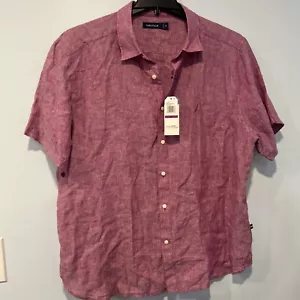 Nautica Linen and Rayon Casual Button-Down Dress Short Sleeve Shirt Purple XXL - Picture 1 of 7