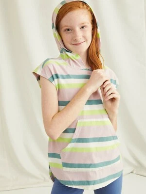 12 Tea Collection Girls  Pink Striped Marsh Hi Lo Hooded Tunic Shirt run small - Image 1 of 4