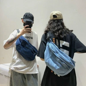 Nuevo Denim Gran Capacidad Bandolera Bolso de Hombro Hombres Mujeres Hip Hop Cinturón Bolso - Imagen 1 de 12