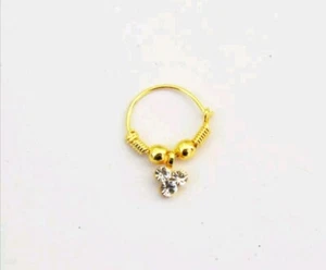 18K Gold Plated Nath Indian Wedding Dangle CZ Nose Ring Women's Gift Pin Jewelry - Picture 1 of 2