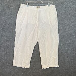 L.L Bean Pants Womens 18 White Linen Capris Stretch Waist Plus Size Boho