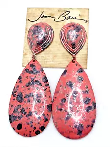 NEW Vintage JOAN BARI Earrings Pink Splatter Dangle Teardrop Pierced NWT 1980 - Picture 1 of 10