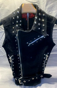 Women Tripp NYC Black Cotton Biker Vest Jacket With Lady Flame Patch Size XS - Bild 1 von 14
