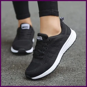 Damen-Freizeitschuhe modisch atmungsaktiv Walking Mesh flache Schuhe Sneaker weiß - Bild 1 von 27