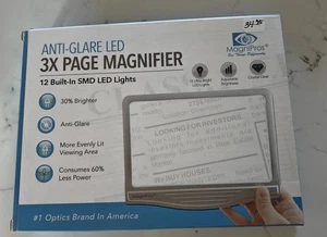 MagniPros Anti-Glare PAGE 3 X MAGNIFIER w 12 Built-In LED Lights New Free Ship - Picture 1 of 3