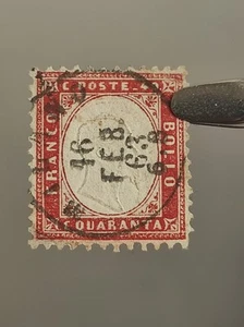Timbre oblitéré Royaume d'Italie 40 c. rouge 1862 Victor-Emmanuel II - Foto 1 di 6