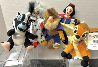 Disney Store Flower Bambi Beast Cruella & Snow White Bean Bag Plush Lot Of 5 - Image 1 of 4