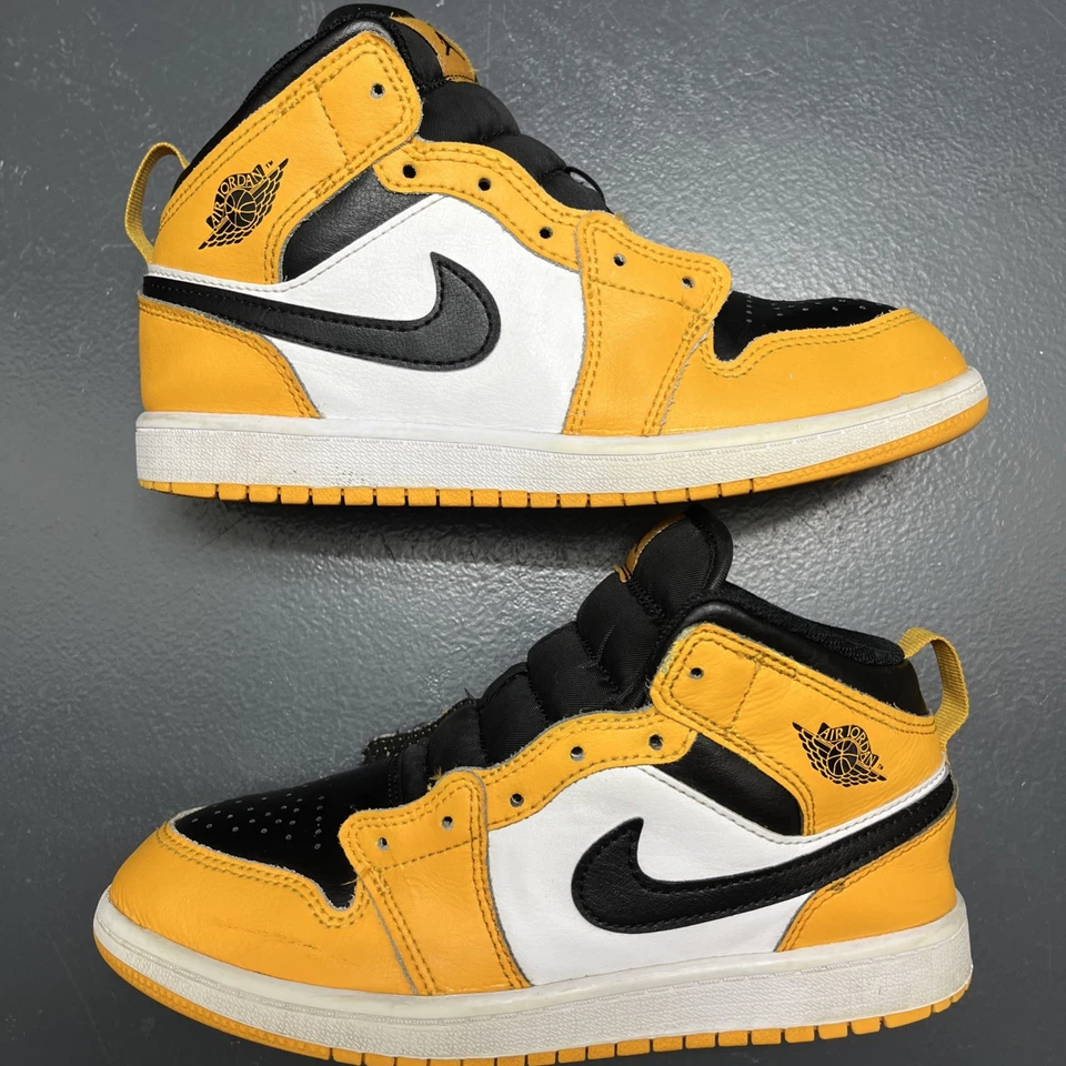 Nike Air Jordan 1 Mid Shoes ‘Reverse Yellow Toe/Taxi’ 640734 701 - Size 3y - Image 1 of 4