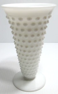 Vintage Fenton Glass Vase Hobnail White Milk Glass Trumpet Cone Footed 6 1/2" T - Picture 1 of 5