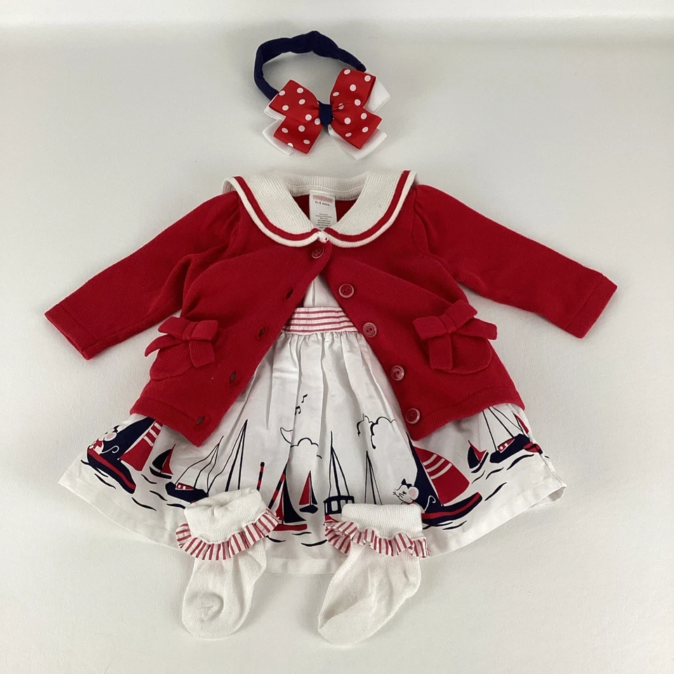 Gymboree 航海 4 件套夏季礼服毛衣 0-3 个月水手鼠标 7 月 4 日 — 第 1/4 张图片