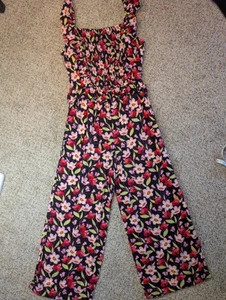 NWT Vince Camuto Girls Smocked Floral Romper Black Red Purple Sz 12 - Picture 1 of 10