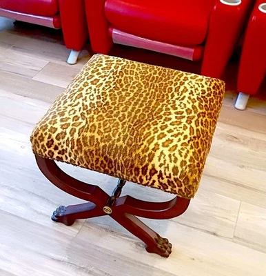 Nuevo Raro Ralph Lauren Caoba Estilo Imperio McDowell Taburete Leopardo Banco Otomano Foto 1 de 4