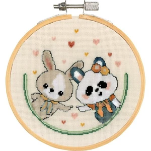 Vervaco counted cross stitch kit with embroidery ring "Eva Mouton Panda and bunn - Picture 1 of 6