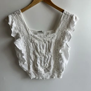 American Eagle White Eyelet Lace Boho Peasant Crop Top Size Small Cottagecore - Picture 1 of 8