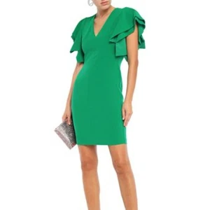Black Halo Simona Ruffled Crepe Mini - Emerald Green 0 - Picture 1 of 7