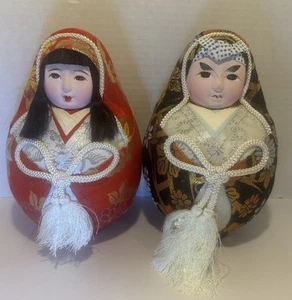 Vintage Japanese Roly-Poly Wedding Doll Couple Hime Daruma 7” Japan Good Luck - Picture 1 of 6