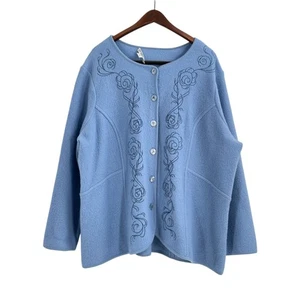 Pendleton Womens Plus Size 3X Embroidered Merino Wool Cardigan Sweater Blue - Picture 1 of 10