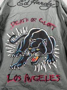Ed Hardy por Christian Audigier Muerte o Gloria Camisa Abotonada Para Hombres 2XL Pantera - Imagen 1 de 9