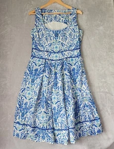 Tory Burch Dress Womens 10 Silk Linen Blend Blue White Floral Garden Tea Party - Picture 1 of 10