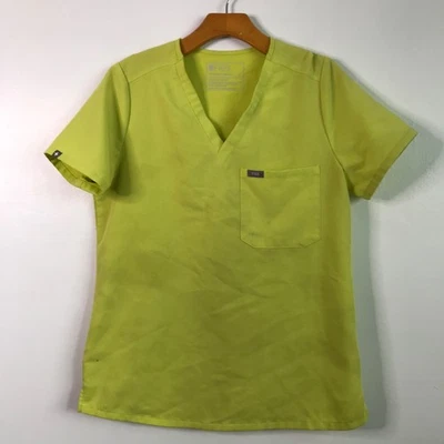 FIGS Womens Scrub Shirt Small Green Lime V Neck Short Sleeves Pockets PO 2413 - Image 1 of 4