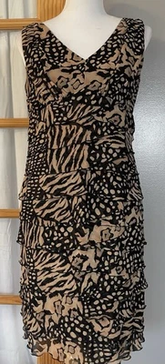 Jones New York Layered Dress Sz 12P Beige Brown Animal Print Safari Party Career - Image 1 of 4