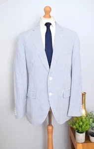 Giacca Seersucker blu + bianca Hackett Mayfair nuova taglia 44R/54R XL lino a righe - Foto 1 di 15