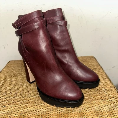 Nicholas Kirkwood Platform Ankle Booties 40 Burgundy Leather Pearl Block Heel - Image 1 of 4