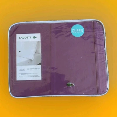 Lacoste Queen Percale Solid Sheet Set Plum 100% Cotton Light Weight Elegant - Image 1 of 4