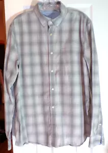 MENS BANANA REPUBLIC LUXE POPLIN GREY PLAID UNTUCKED SLIM FIT BUTTON SHIRT XL - Picture 1 of 6