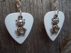 Cat Charm Guitar Pick Earrings - Pick Your Color - Picture 1 of 10
