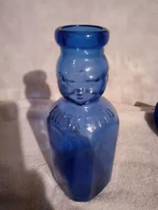 VINTAGE COBALT BLUE DOUBLE FACE BABY GLASS TOP MILK BOTTLE BROOKFIELD - Picture 1 of 2