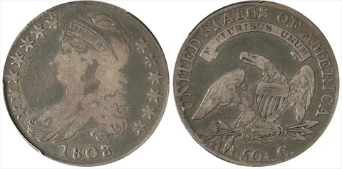 1808/7 Overdate Capped Bust Half Dollar 50C - PCGS VG08 - Free Shipping Cover