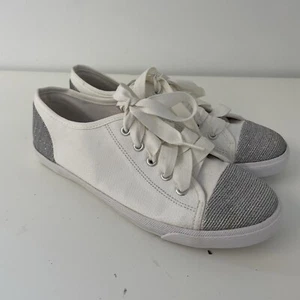 Zapatillas informales con cordones Carvela blancas plateadas de lona brillante talla 4 37 - Imagen 1 de 11