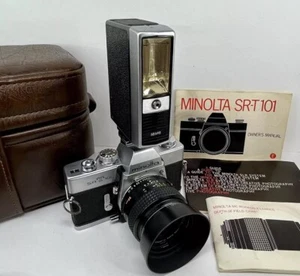 Minolta SRT 101 Camera With 50mm Lens Accessories - Picture 1 of 19