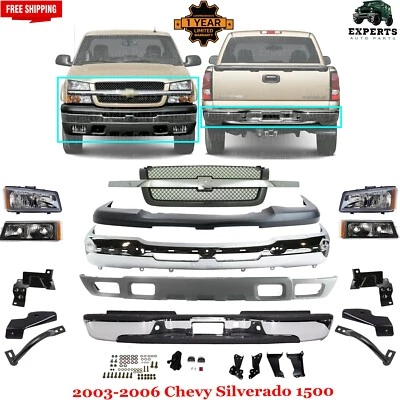 Kit de parachoques delantero y trasero cromado y faros para Chevy Silverado 1500 2003-2006 Foto 1 de 4