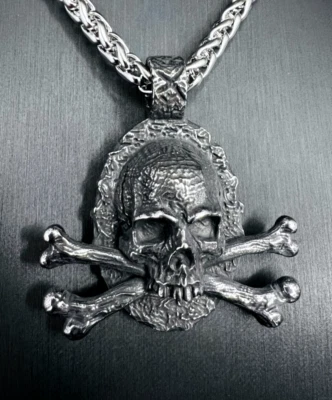 Totenkopf Skelett Knochen Schädel Anhänger Edelstahl Kette Pirat Biker 251 - Bild 1 von 4