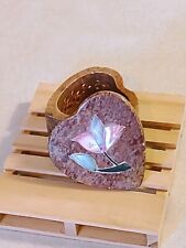 VINTAGE MARBLE STONE WITH INLAID ABALONE SHELL HEART SHAPED TRINKET BOX