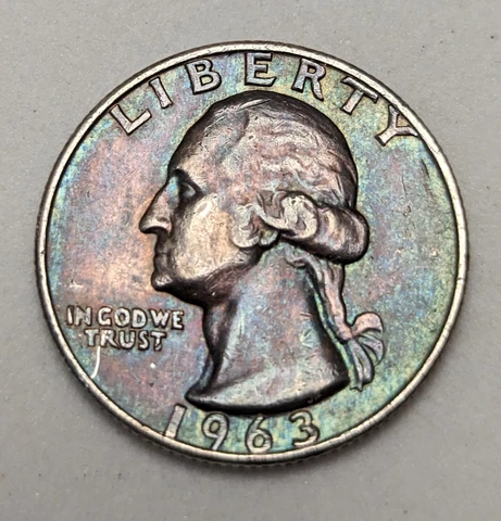 1963 D Silver Washington Quarter  - Beautiful Monster Rainbow Toning Cover