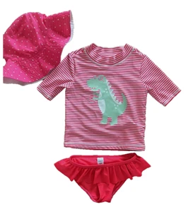 Carter's GIRLS Dinosaur 3Piece Swimsuit SET (NEON ORANGE 7)NWT - Picture 1 of 5