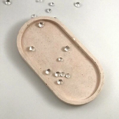 1pc Nordic Oval Geometric Pastel Pink Concrete Dish Tray UK Free PnP Luxdecor6 - Image 1 of 3